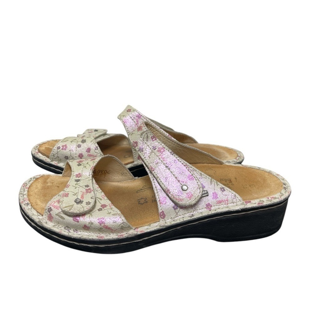 FINN Comfort Sandals Womens US 10 Pink Floral Leather Double Strap Slides‎